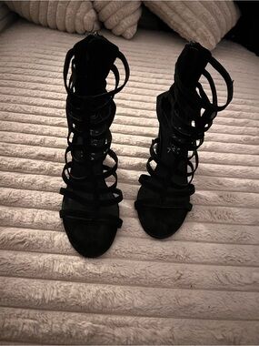Black Strappy High-Heel Sandals - Women